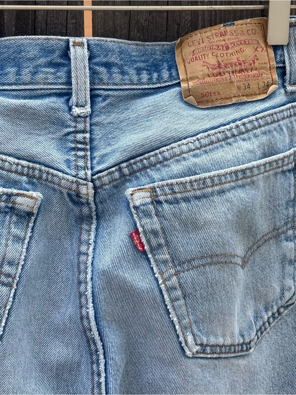 80s Vintage USA Levi’s 501 Distressed Blue Jeans Tagged 34 x 34 Fit 31-32